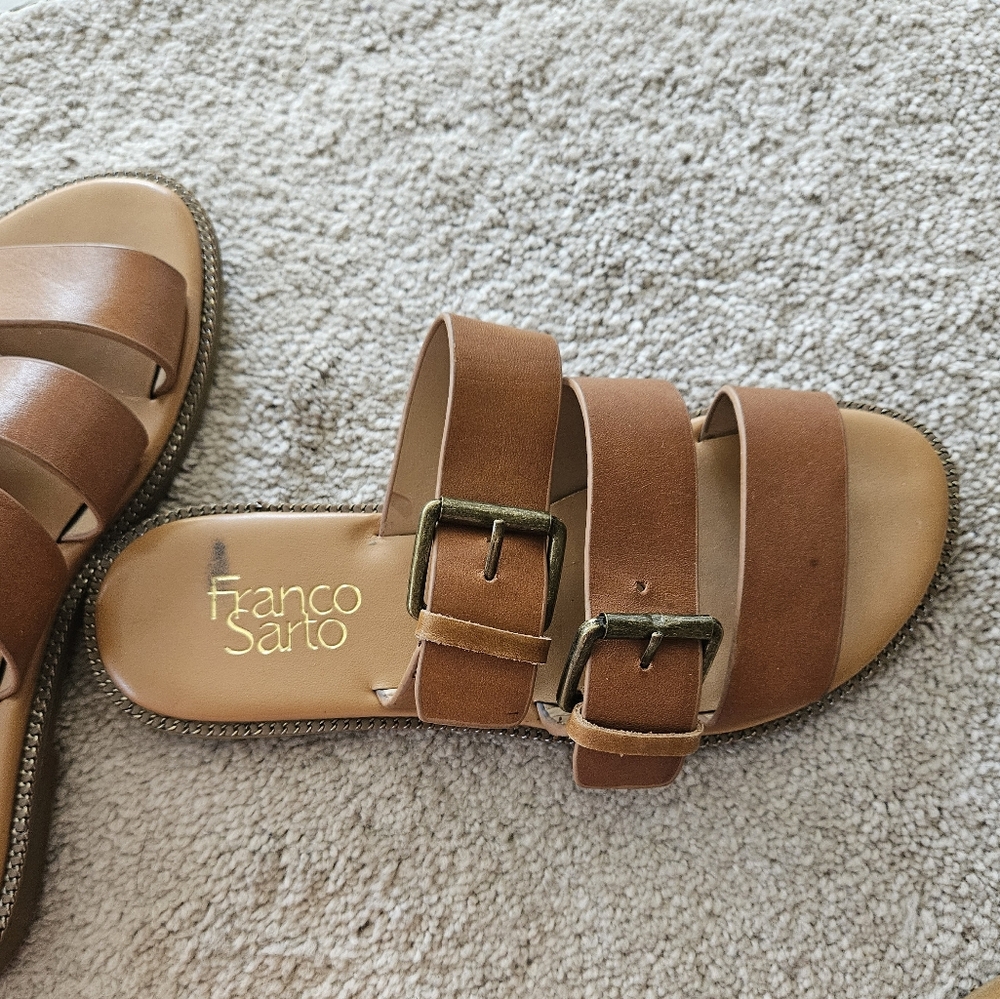 Franco Sarto Tan Leather Buckle Sandals Size 6
